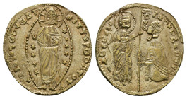 ISLAMIC. Beyliks of Western Asia Minor. Debased GOLD Ducat (After AD 1348). Late 'K' Series. Imitating a Venetian Ducat of Andrea Dandolo (1344-1354)....