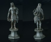 Roman Lar? Statuette 1st-2nd century AD. A bronze figurine of a lar? (household deity) standing wearing a loose tunic with knotted band to the waist a...