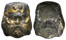 Silver, gold plated face of a bearded man's face (Silenos?)
3,06 g - 24,12 mm