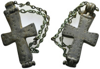 Byzantine Cross with Chains. 10th-12th century AD.
39,63 g - H 66,30 mm - Chain : 95 mm