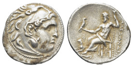 Kings of Macedon, Alexander III 'the Great', AR Drachm, (17mm, 4.14 g),336-323 BC. Kolophon. Obv: Head of Herakles right, wearing lion skin. Rev: AΛEΞ...