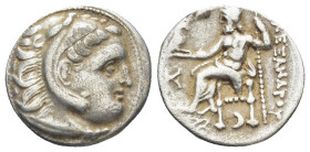 Kingdom of Macedon. Alexander III 'the Great' AR Drachm. (17mm, 4.2 g) Kolophon, circa 310-301 BC. Struck under Antigonos I Monophthalmos. Head of Her...