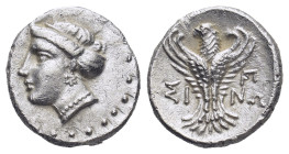 PAPHLAGONIA, Sinope. Late 4th-3rd century BC. AR Hemidrachm (13mm, 2,94 g). Head of nymph left, hair in sakkos, wearing triple-pendant earring and pea...
