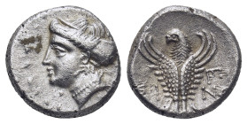 PAPHLAGONIA, Sinope. Late 4th-3rd century BC. AR Hemidrachm (13mm, 2,94 g). Head of nymph left, hair in sakkos, wearing triple-pendant earring and pea...