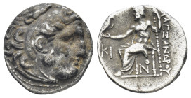 Kingdom of Macedon. Alexander III 'the Great' AR Drachm. (16mm, 4.0 g) Lampsakos, circa 310-301 BC. Struck under Antigonos I Monophthalmos. Head of He...