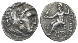 Kings of Macedon. Abydos. Alexander III "the Great" 336-323 BC. Drachm AR (17mm., 3,91 g). Head of Herakles right, wearing lion's skin headdress / AΛE...