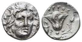 ISLANDS off CARIA, Rhodos. Rhodes. Circa 205-190 BC. AR Drachm (2.60 Gr. 14mm.). Gorgos, magistrate. Head of Helios facing slightly right 
Rev. Rose w...