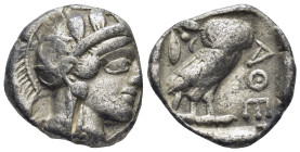 Attica, Athens AR Tetradrachm. (24mm, 17,96 g) Circa 454-404 BC. Helmeted head of Athena right / Owl standing right, head facing; olive sprig and cres...