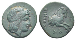 IONIA. Kolophon. Ae Dichalkon (Circa 330-285 BC). (13mm, 2.0 g) Konnis, magistrate. Obv: Laureate head of Apollo right. Rev: KONNIΣ / KO. Forepart of ...