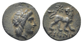 IONIA. Miletos. Ae (11mm, 0,97 g) (Circa 313/2-290 BC). Obv: Laureate head of Apollo right. Rev: XAPMHΣ. Lion standing right, head left; star above.