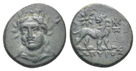 Ionia. Miletos circa 260-245 BC. Bronze Æ (12mm, 1.82 g) Laureate head of Apollo facing slightly left / Lion standing right, head left; star above.