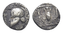 ASIA MINOR, Uncertain northwestern mint. 5th century BC. AR Hemiobol or Tetartemorion (6mm, 0.15 g). Helmet left / Amphora within linear square.