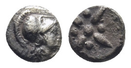 ASIA MINOR. Uncertain. 5th century BC.AR Hemiobol .(6mm, 0,21 g) Head of Athena right, wearing corinthian helmet / Star within incuse square