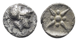 ASIA MINOR. Uncertain. 5th century BC.AR Hemiobol .(7mm, 0,34 g)Head of Athena right, wearing corinthian helmet / Star within incuse square