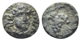 CARIA, Kranaos. Circa 300-280 BC. Æ (10mm, 1.17 g). Radiate head of Helios facing slightly right / Grape bunch on vine; crawfish to left.