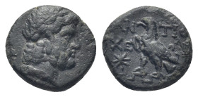 CARIA. Antioch ad Maeandrum. Circa 2nd-1st century BC. AE (10mm, 1.19 g). Laureate head of Zeus to right. Rev. ΑΝ-TIΟ/ΧΕ-ΩΝ Eagle with closed wings st...