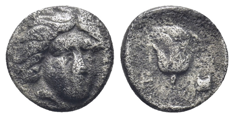 Caria, Rhodos. AR Hemidrachm, (11mm, 1,61 g). Circa 408/7-394 BC. Obv: Head of H...