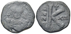 JUSTINIAN I, (527-565), AE half follis, Constantinople mint, (26mm, 10,1 g) issued year 13 = 539-540, obv. Justinian bust facing, DN IVSTINI ANVS PP A...