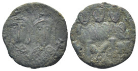 Constantine VI with Irene AD 780-797. Constantinople Follis or 40 Nummi Æ (18mm, 3.0 g) Crowned and draped facing busts of Constantine VI and Irene; c...