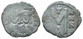Leo V and Constantine AD 813-820. Syracuse Follis Æ (21mm., 4.41 g). LEON SC CONST, busts of Leo with short beard on left and Constantine, no beard, o...