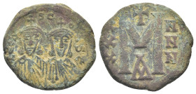 Leo V and Constantine AD 813-820. Syracuse Follis Æ (21mm., 5,63 g). LEON SC CONST, busts of Leo with short beard on left and Constantine, no beard, o...