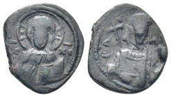 Alexius I Comnenus AD 1081-1118. Thessalonica Tetarteron Æ (17mm., 2,57 g). Facing bust of Christ Pantokrator, pellet in each limb of nimbus cross / H...