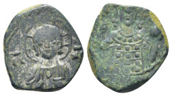 Manuel I Comnenus. 1143-1180. Æ Tetarteron (16mm, 3.0 g). Constantinople mint. Struck 1143-1152(?). Facing bust of beardless Christ / Crowned facing b...