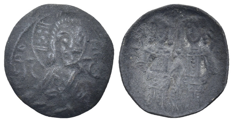 Byzantine, C. AD 12-15th centuries. AE, Trachy. (1 Gr. 17mm.)
Christ (?)
Rev: Em...