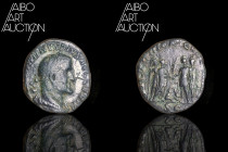 Roman coin Bronze - Empire - Maximin I Sesterce Rome 236-237

MAXIMINVS PIVS AVG GERM Laureate, draped and armored bust on the right. Rev: VICTORIA ...