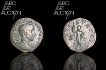 Roman coin Bronze - Empire - Gordian III Sesterce Rome 241-243

IMP GORDIANVS PIVS FEL AVG Laureate, draped and armored bust on the right. Rev: IOVI...