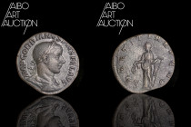 Roman coin Bronze - Empire - Gordian III Sesterce Rome 241-244

IMP GORDIANVS PIVS FEL AVG Laureate, draped and armored bust on the right. Rev: LAET...