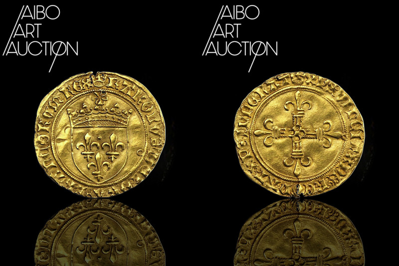French Royal Currency Gold - Charles VIII Golden Shield in the Sun Poitiers 1483...