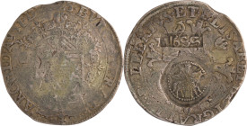 5. Alexis (1645-1672)
Gefirnok (thaler contremarqué de l'aigle russe et daté
1655). Contremarqué sur un patagon d'Anvers.
TB-TTB.