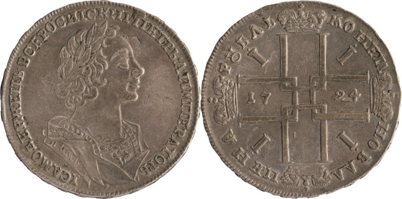 24. Pierre Le Grand (1689-1725)
Rouble en argent 1724 Moscou.
D : 40,4 mm - Poid...