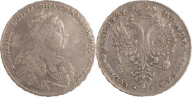 31. Catherine Ire (1725-1727)
Rouble 1727 Moscou.
Dav : 1665.
TTB-Superbe.