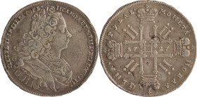 32. Pierre II (1727-1730)
1 rouble en argent 1727 Moscou.
D : 41 mm - Poids : 27,2 g
Dav. : 1667. Sev. : 913.
TB.