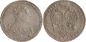33. Catherine Ire (1725-1727)
1 rouble en argent 1727 Moscou.
D : 40,6 mm - Poids : 28 g
Dav. : 1665.
TTB.
