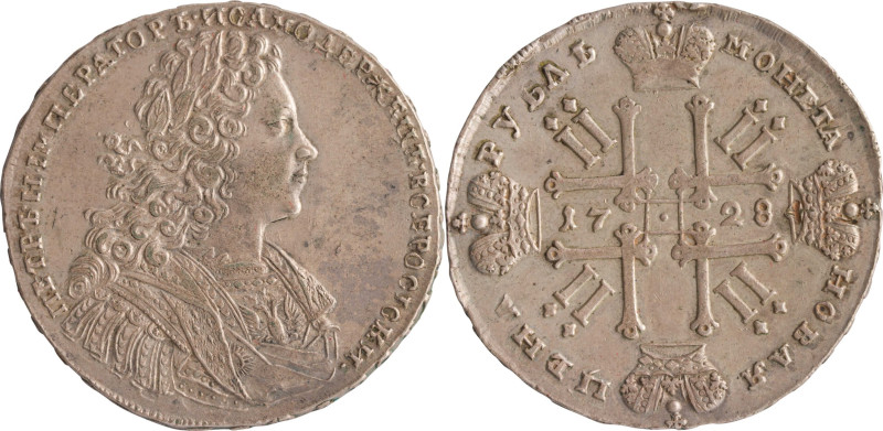 35. Pierre II (1727-1730)
1 rouble en argent 1728 Moscou.
D : 41 mm - Poids : 27...