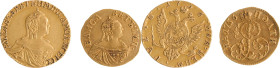 51. Elisabeth (1741-1762)
Ensemble de 2 monnaies :
- 1 rouble de 1756 en or. D : 15,5 mm - Poids : 1,6 g
Fr : 116.
TB à TTB. (Traces sur tranche).
- 1...