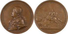 70. Médaille en bronze en l’honneur du Comte G. G. ORLOV
pour avoir épargné la peste à Moscou en 1771.
D : 92,5 mm
Smir : 268. Dia : 155.1.
TTB-Superb...