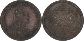 99. Alexandre Ier (1801-1825)
Essai du Demi rouble en argent par Kuchlers.
D : 27 mm - Poids : 8,9 g
KM : Pm63.
Superbe.