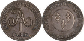 105. Alexandre Ier (1801-1825)
 Médaille française en argent au module d’une 5F célébrant
le pacificateur de l’Europe, 1814.
D : 37 mm
G : 585.
Superb...