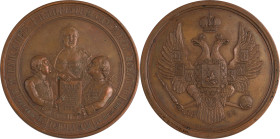 135. Nicolas Ier (1825-1855)
 Médaille en bronze commémorant le centième anniversaire de l’Université de Moscou. 1855.
D : 79,2 mm
TTB-Superbe.