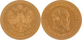 149. Alexandre III (1880-1894)
10 Roubles,1887.
Poids : 12,89 g
KM : YA42.
Superbe.
