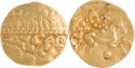 206. CELTIQUE GAULOISE, Ambiani
Statère en or. Classe III.
Avers : Tête laurée à droite. Revers : Cheval à droite.
Poids : 7,56 g
LT : 7877v.
TTB....