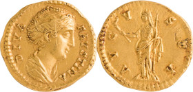 214. ROME, Faustine Mère (femme d’Antonin le pieux)
Auréus.
Revers : Augusta avec Cérès debout à gauche.
Poids : 7,07 g
C : 95.
TTB à Superbe. (Éraflu...