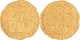218. Philippe VI (1328-1350)
Chaise d’or.
Poids : 4,6 g
Dy : 258.
TTB. (Flan irrégulier).