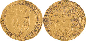 222. Charles VI (1380-1422)
Écu d’or, 1re émission.
Poids : 3,9 g
Dy : 369A.
TB à TTB.