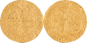225. Henri VI Roi de France et d’Angleterre (1422-1453)
Salut d’or, 2e
 émission, Rouen.
Poids : 3,4 g
Dy : 443a.
TB-TTB.