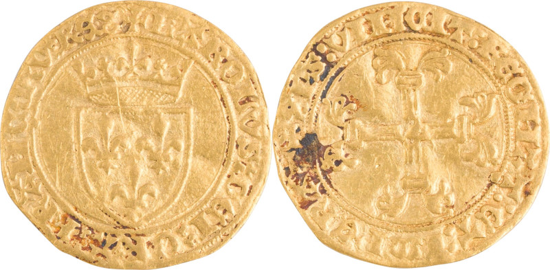 227. Charles VII (1422-1461)
Demi écu d’or à la couronne, 1re émission, Paris.
P...